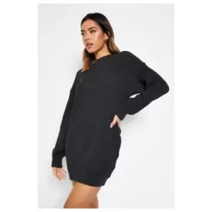 I Saw It First Ribbed Oversized Jumper Dress - Grey