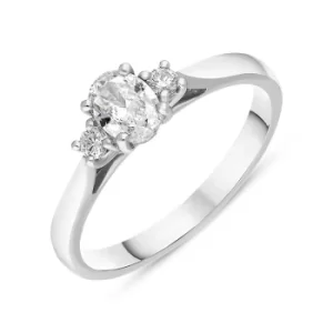 Platinum Diamond Oval and Round Brilliant Cut Three Stone Ring