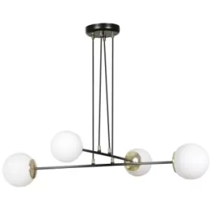 Emibig Ognis Black Globe Multi Arm Pendant Ceiling Light with White Glass Shades, 4x E27