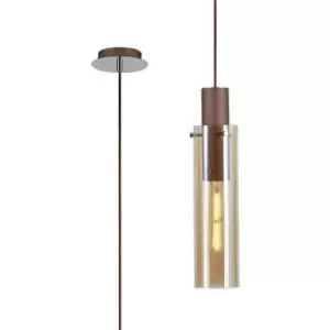 Luminosa Blake Slim Single Ceiling Pendant, Adjustable E27, Mocha, Amber Glass