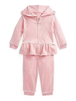 Ralph Lauren Baby Girl Zip Up Hoodie & Jog Pant Set - Pink, Size 24 Months