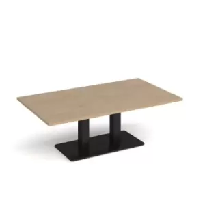 Eros rectangular coffee table with flat Black rectangular base and twin uprights 1400mm x 800mm - kendal oak