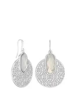 Mood Silver Moonstone Statement Filigree Drop Earrings, Silver, Women