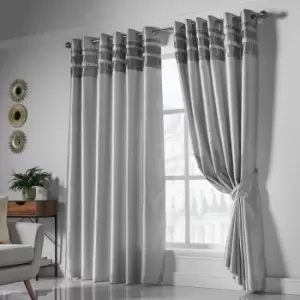 Isabella Rose Denver Lined Eyelet Curtains - Silver - 167cm (66") X 137cm (54") TJ Hughes