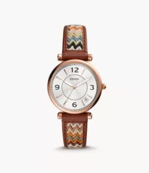 Fossil Women Carlie Three-Hand Date Brown Leather Watch