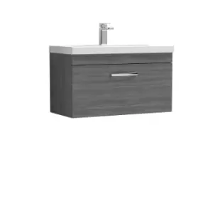 Nuie Athena 800 Wall Hung Single Drawer Vanity & Mid-edge Basin - Grey Woodgrain