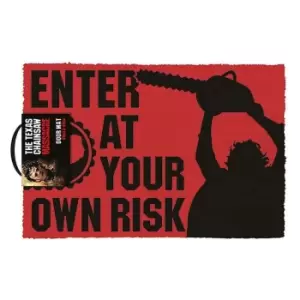 The Texas Chainsaw Massacre Enter At Your Own Risk Door Mat (One Size) (Red/Black)