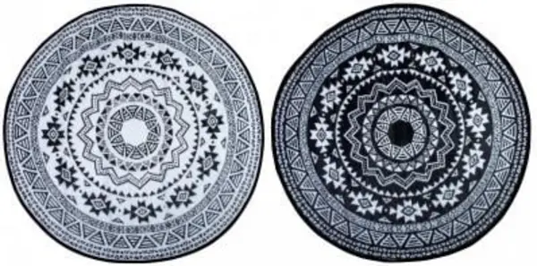 Fallen Fruits Round Outdoor Rug Black and white