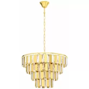 Loops - Pendant Ceiling Light Colour Brass Tiered Clear Crystals Bulb E14 7x40W