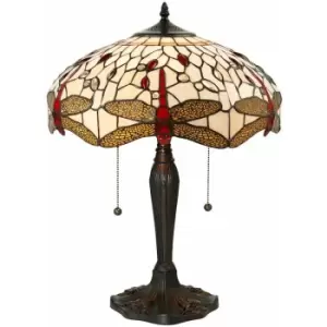 Loops - Tiffany Glass Table Lamp Light Dark Bronze & Cream Red Dragonfly Shade i00188