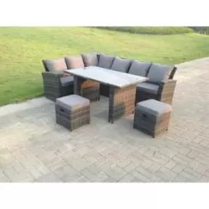 Fimous 6 Seater Outdoor Grey Rattan Lounge Complete Sofa Set Left Side with 2 Stools