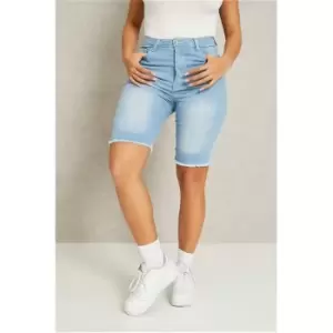 I Saw It First Bleach Wash Denim Cycling Shorts - Blue