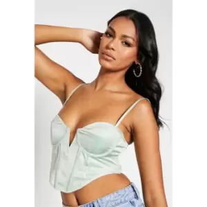 I Saw It First V Bar Sparkle Woven Corset Top - Green