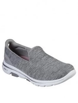 Skechers Go Walk 5 Heathered Mesh Slip On Plimsoll - Grey/Pink, Size 8, Women