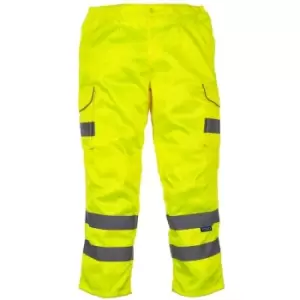 Yoko Mens Hi-Vis Cargo Trousers With Knee Pad Pockets (42in Reg) (Yellow) - Yellow