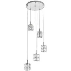 Merano - Clearwater 5 Light Cluster Pendant Ceiling Light Clear Crystal, Chrome Aluminium G9