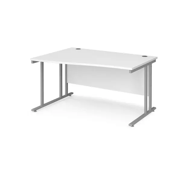 Maestro 25 Wave Desk Silver Frame and White Table Top - Left Hand - 1400mm