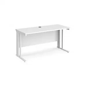 Rectangular Straight Desk White Wood Cable Managed Legs White Maestro 25 1400 x 600 x 725mm