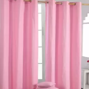 Homecapes Plain Pink Cotton Eyelet Curtains 137 x 182cm - Pink