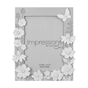 5" x 7" - Impressions Grey Floral Resin Frame with Butterfly