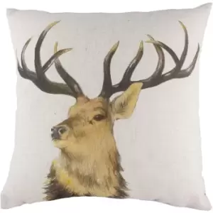 Evans Lichfield Stag Head Repeat Print Cushion Cover (One Size) (White/Brown) - White/Brown