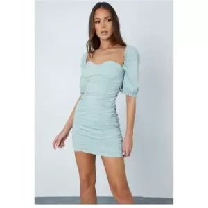 I Saw It First Sage Bengaline Puff Sleeve Ruched Milkmaid Dress - Green