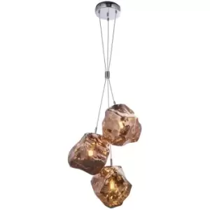 Metallic Copper 3 Light Ceiling Pendant Modern Rock Design Hanging Light Fitting