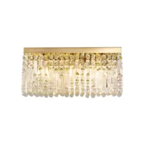 50x24cm Rectangular Large Wall Lamp, 3 Light E14, Gold, Crystal