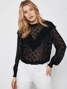 Mint Velvet High Neck Embroidered Top - Black, Size 10, Women