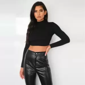 Missguided High Neck Rib Detail Knitted Crop Top - Black