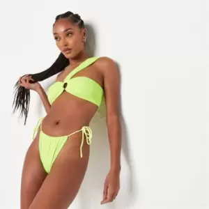 Missguided One Shoulder Crinkle Bandeau Bikini Top - Green