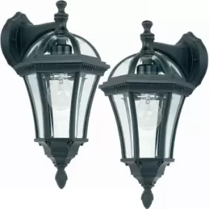 2 PACK IP44 Outdoor Wall Light Matt Black & Glass Lantern Down Porch Path Lamp