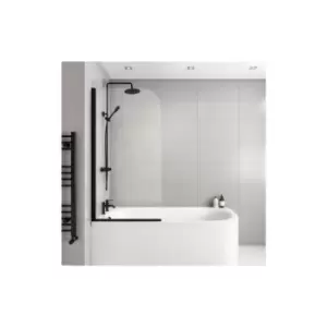 Taurus Hinged 1450mm 6mm Matt Black Bath Screen with Towel Rail