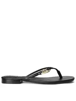 Lauren by Ralph Lauren Leather Branded Flip Flop - Black, Size 5, Women