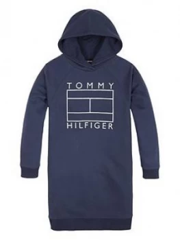 Tommy Hilfiger Girls Flag Hooded Sweat Dress - Navy