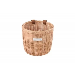 Bobbin Orchard Brown Wicker Round Basket with leather straps - Natural