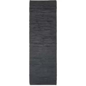 Denver Leather Woven Rug Black, 66 x 200cm - Black - Homescapes