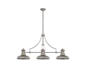 3 Light Telescopic Ceiling Pendant E27 With 30cm Round Glass Shade, Polished Nickel, Smoked