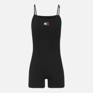 Tommy Jeans Womens Strappy Rib Badge Playsuit - Black - L