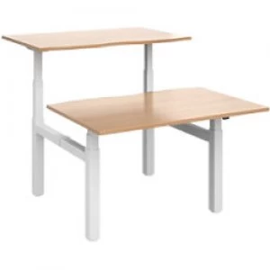 Elev8² Rectangular Sit Stand Back to Back Desk with Beech Coloured Melamine Top and White Frame 4 Legs Touch 1200 x 1650 x 675 - 1300 mm