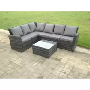 Fimous 6 Seater Outdoor Dark Grey Mixed Rattan High Back Corner Sofa Set with Square Coffee Table