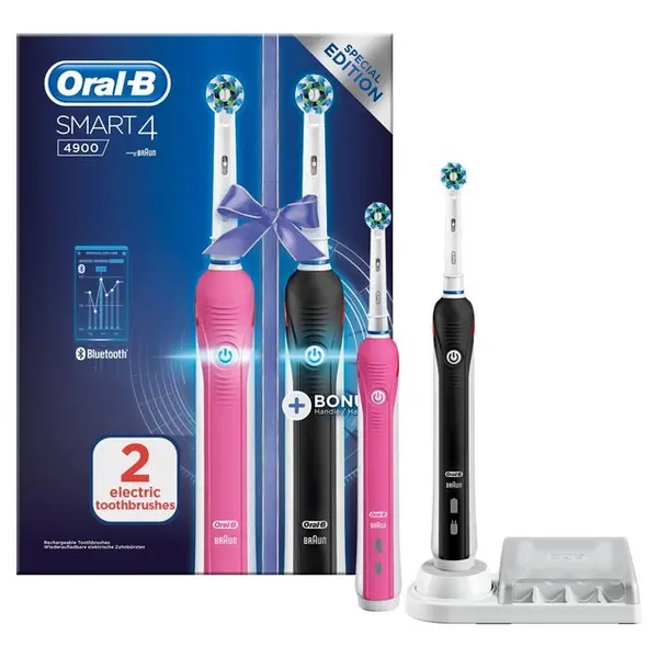 Oral B Smart 4 Pro 4900 Black & Pink Special Edition Buletooth Toothbrush Twin Pack