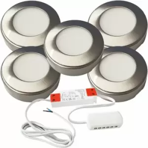 5x brushed nickel Round Surface or Flush Under Cabinet Kitchen Light & Driver Kit - Natural White led