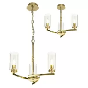 Ceiling Pendant, Semi Ceiling, 3 x E14, Polished Gold - Luminosa Lighting