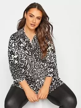 Yours Half Placket Collard Blouse Abstract Spot, Black, Size 30-32, Women