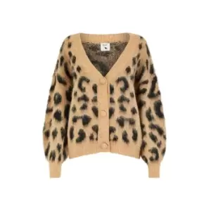 Yumi Green Leopard Intarsia Cardigan - Brown