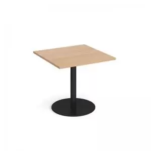 Monza square dining table with flat round Black base 800mm - beech