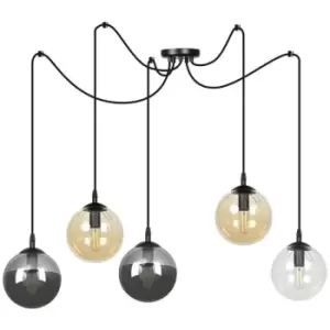 Emibig Gigi Black Glass Globe Cluster Pendant Ceiling Light with Clear, Graphite, Amber Glass Shades, 5x E14