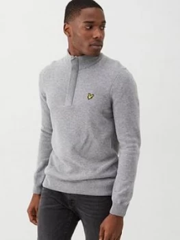 Lyle & Scott Quarter Zip Tipped Funnel Neck Top - Grey Marl