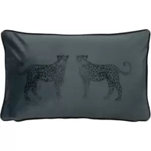 Savannah Leopards Rectangular Cushion Pewter, Petrol / 30 x 50cm / Polyester Filled